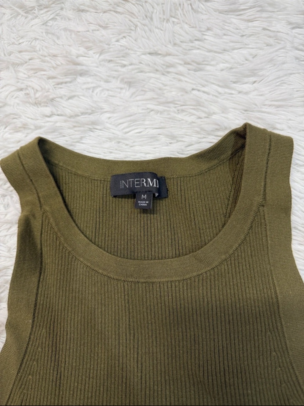 Intermix Olive Ribbed Cropped Tank Top - Picture 2 of 9